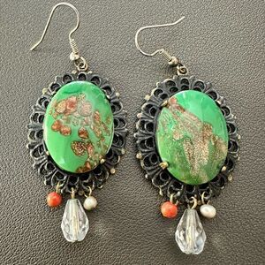 Vintage Artisan Murano Glass Bead Button Dangle Drop Earrings